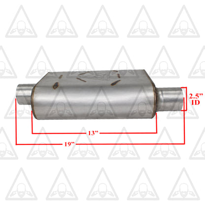 Pair of 2.5" Offset In 2.5" Center Out Dual Chamber Universal Mufflers