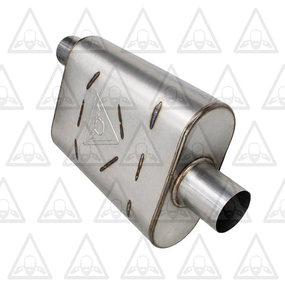 Pair of 2.5" Offset In 2.5" Center Out Dual Chamber Universal Mufflers