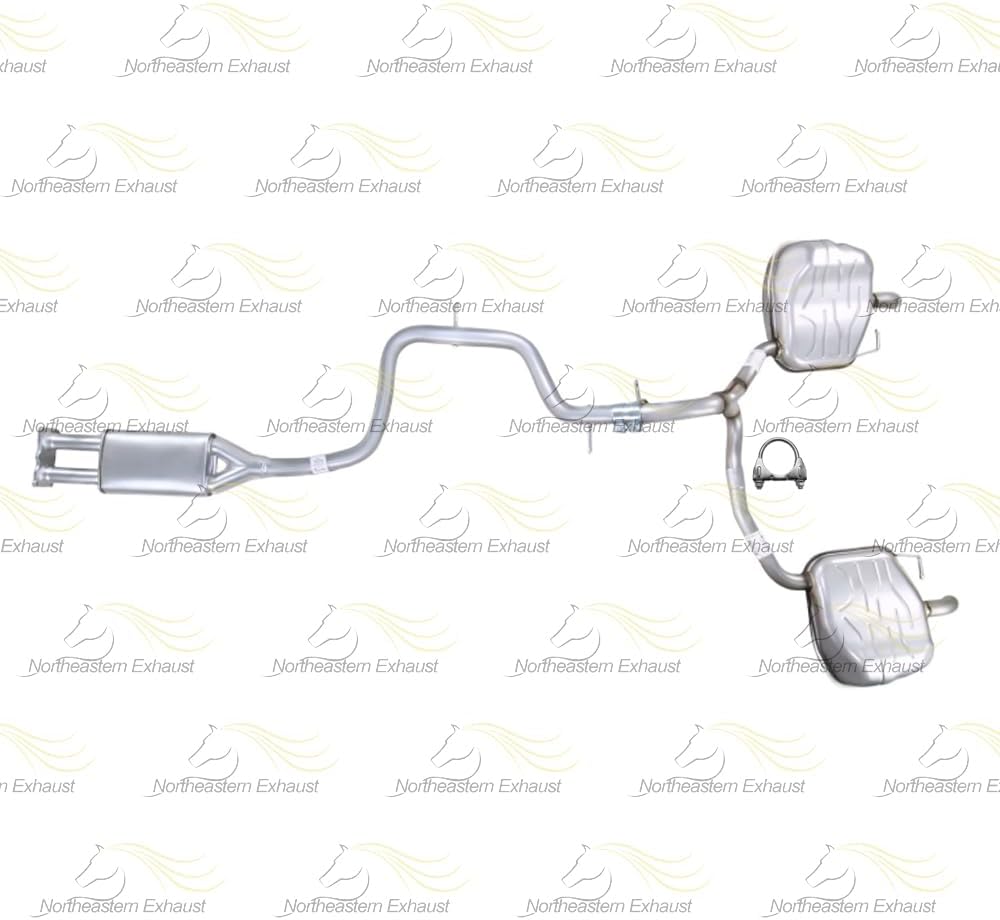 Northeastern Exhaust | Stainless Steel - Resonator Pipe with Pair of Muffler Exhaust System Kit Compatible for 2008-2010Volvo V70 3.2L | Free Clamps and Flange Gasket Included