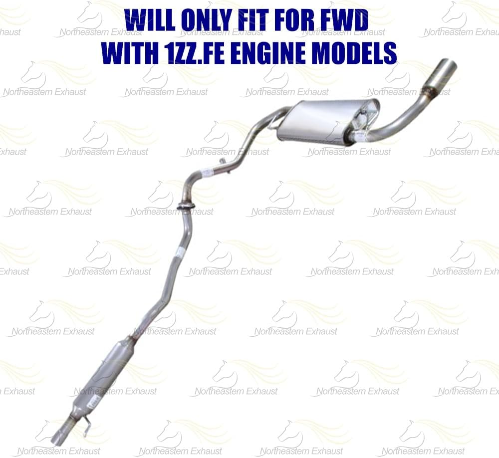 Northeastern Exhaust | Stainless Steel Resonator, Pipe, Muffler, & Tail Pipe Cat-Back Exhaust System Kit Compatible for Pontiac Vibe 2005-2008 1.8L | Free Gasket, Clamps and Spring Bolt Kit Included