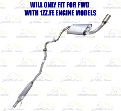 Northeastern Exhaust | Stainless Steel Resonator, Pipe, Muffler, & Tail Pipe Cat-Back Exhaust System Kit Compatible for Pontiac Vibe 2005-2008 1.8L | Free Gasket, Clamps and Spring Bolt Kit Included