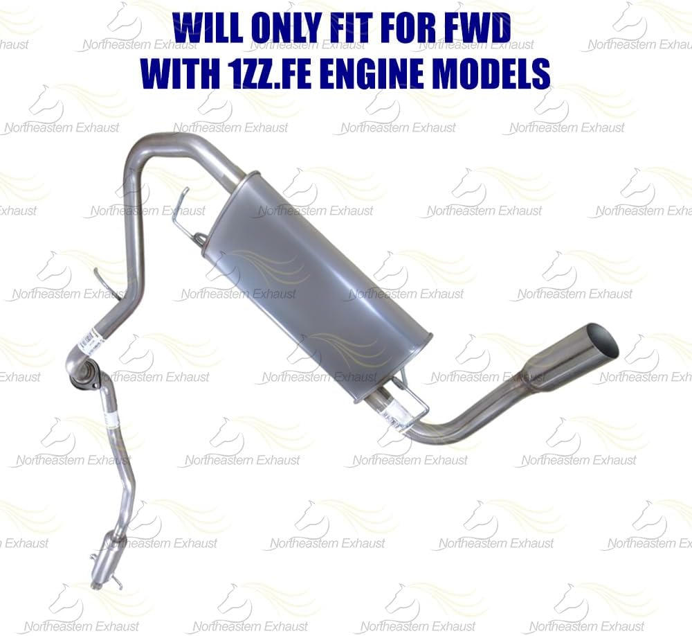 Northeastern Exhaust | Stainless Steel Resonator, Pipe, Muffler, & Tail Pipe Cat-Back Exhaust System Kit Compatible for Pontiac Vibe 2005-2008 1.8L | Free Gasket, Clamps and Spring Bolt Kit Included
