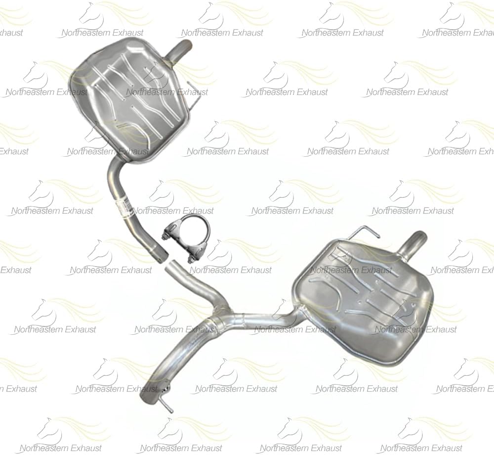 Northeastern Exhaust | Stainless Steel - Resonator Pipe with Pair of Muffler Exhaust System Kit Compatible for 2008-2010Volvo V70 3.2L | Free Clamps and Flange Gasket Included