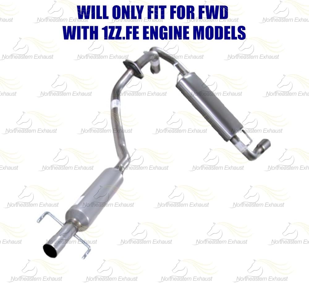 Northeastern Exhaust | Stainless Steel Resonator, Pipe, Muffler, & Tail Pipe Cat-Back Exhaust System Kit Compatible for Pontiac Vibe 2005-2008 1.8L | Free Gasket, Clamps and Spring Bolt Kit Included