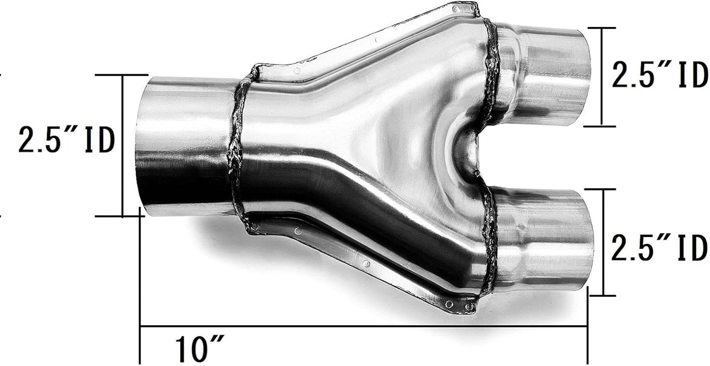 Colt Exhaust | Stainless Steel Universal Exhaust Stamped Y-Pipe | 2.5" Inch ID/OD (6 PACK) | 2" Inch ID/OD (6 PACK) | 2.25" Inch ID/OD | 2.5" Inch ID/OD | Automotive Replacement Part