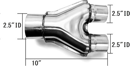 Colt Exhaust | Stainless Steel Universal Exhaust Stamped Y-Pipe | 2.5" Inch ID/OD (6 PACK) | 2" Inch ID/OD (6 PACK) | 2.25" Inch ID/OD | 2.5" Inch ID/OD | Automotive Replacement Part