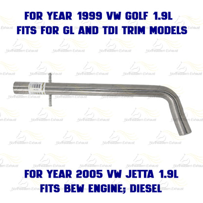 Exhaust Pipe for 1999-2006 Volkswagen Beetle & Golf and 1999-2005 Jetta 1.9L