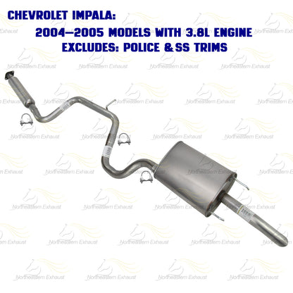 2003-2005 Chevrolet Impala and Monte Carlo 3.4L 3.8L Resonator, Intermediate Pipe and Muffler