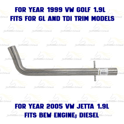 Exhaust Pipe for 1999-2006 Volkswagen Beetle & Golf and 1999-2005 Jetta 1.9L