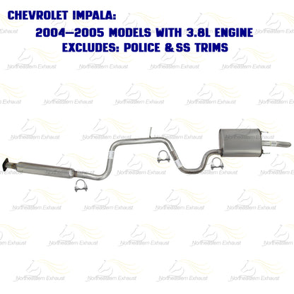 2003-2005 Chevrolet Impala and Monte Carlo 3.4L 3.8L Resonator, Intermediate Pipe and Muffler