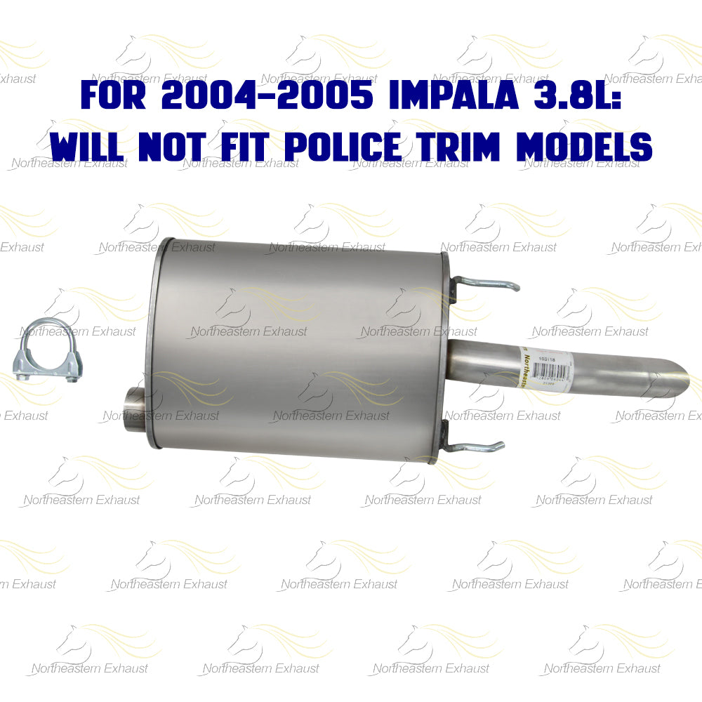 Northeastern Exhaust | Stainless Steel Exhaust Muffler Compatible for 2000-2005 Chevrolet Impala 3.4L, 3.8L | 2000-2005 Chevrolet Monte Carlo 3.4L | Free Clamp and Hangers Included