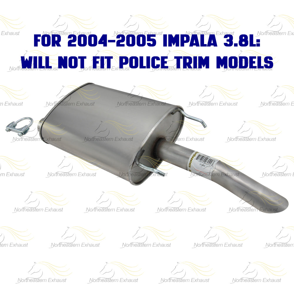 Northeastern Exhaust | Stainless Steel Exhaust Muffler Compatible for 2000-2005 Chevrolet Impala 3.4L, 3.8L | 2000-2005 Chevrolet Monte Carlo 3.4L | Free Clamp and Hangers Included