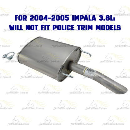 Northeastern Exhaust | Stainless Steel Exhaust Muffler Compatible for 2000-2005 Chevrolet Impala 3.4L, 3.8L | 2000-2005 Chevrolet Monte Carlo 3.4L | Free Clamp and Hangers Included