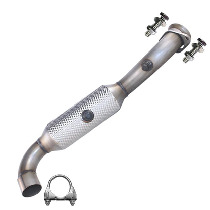 Stainless steel driver-side exhaust catalytic converter with a free clamp and bolts, compatible with Ford F-150 2015-2020 2.7L.