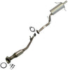 A stainless steel exhaust system kit including a resonator, muffler, and various connecting pipes and gaskets.