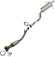 A stainless steel exhaust system kit including a resonator, muffler, and various connecting pipes and gaskets.