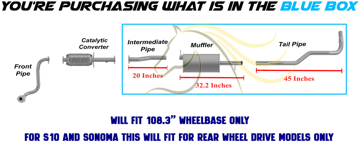 Exhaust Intermediate Pipe, Muffler and Tail Pipe for 1996-1997 Chevrolet S10, GMC Sonoma and Isuzu Hombre 2.2L