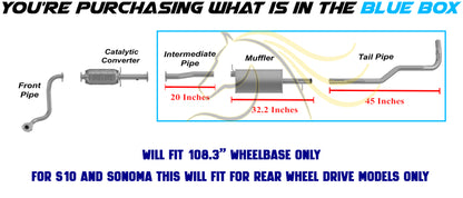 Exhaust Intermediate Pipe, Muffler and Tail Pipe for 1996-1997 Chevrolet S10, GMC Sonoma and Isuzu Hombre 2.2L
