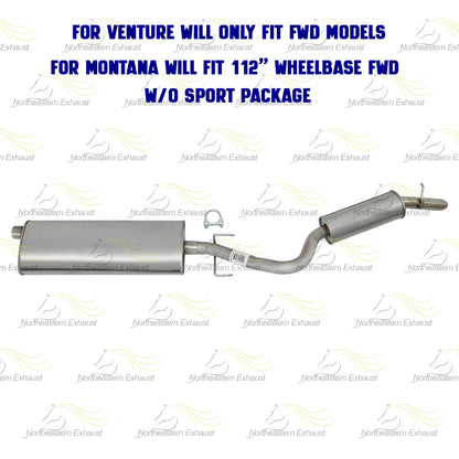 Exhaust Muffler and Resonator Pipe for 2002-2004 Chevrolet Venture/Pontiac Montana 3.4L