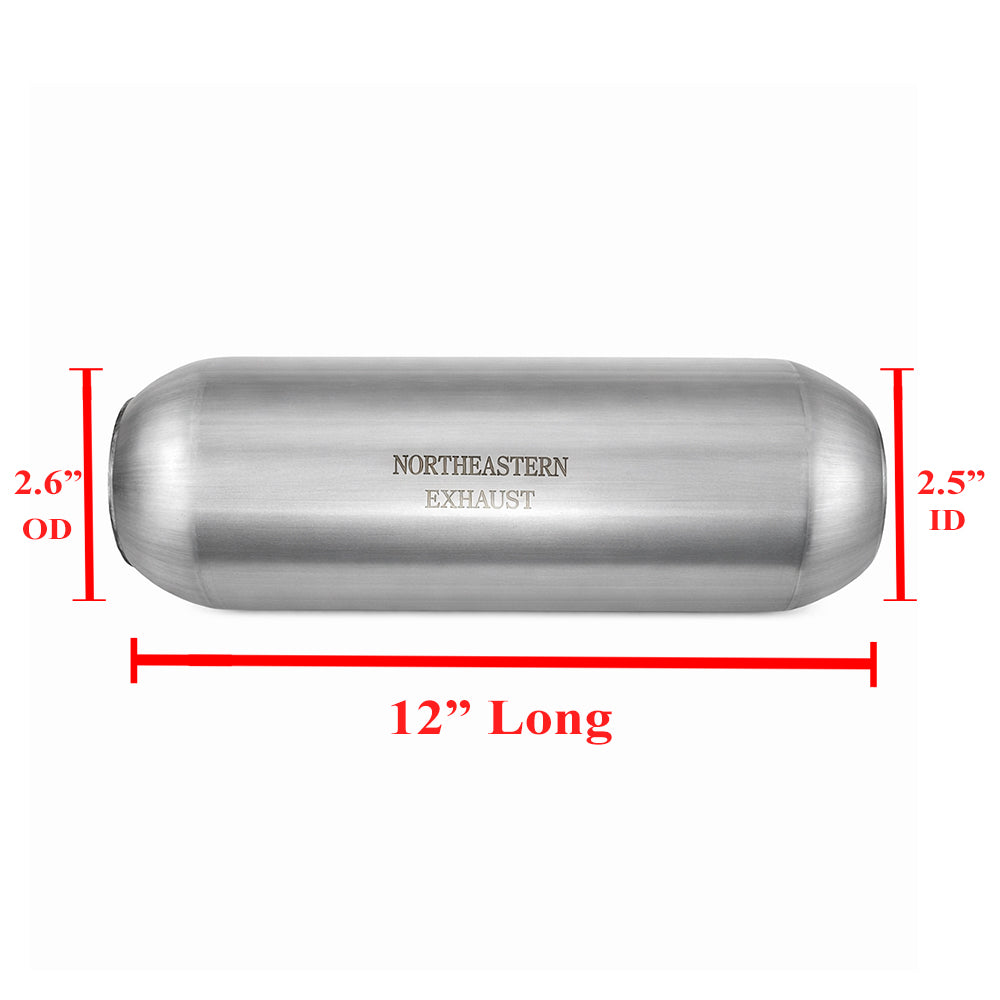 Exhaust Universal GlassPack Resonator/Muffler | 2.5" Inlet | 2.6" Outlet | 12" Inch Long