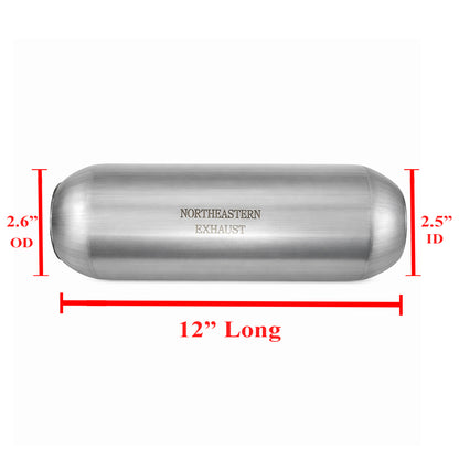 Exhaust Universal GlassPack Resonator/Muffler | 2.5" Inlet | 2.6" Outlet | 12" Inch Long