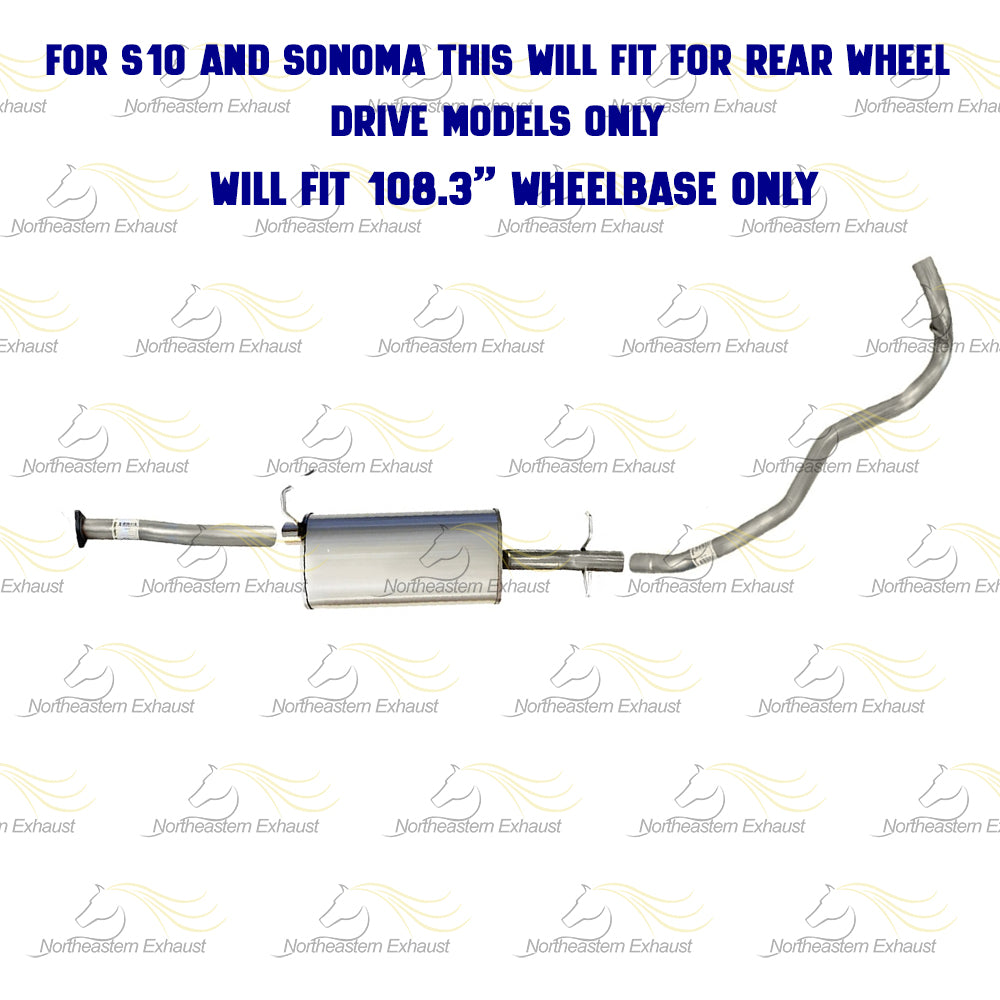 Exhaust Intermediate Pipe, Muffler and Tail Pipe for 1996-1997 Chevrolet S10, GMC Sonoma and Isuzu Hombre 2.2L
