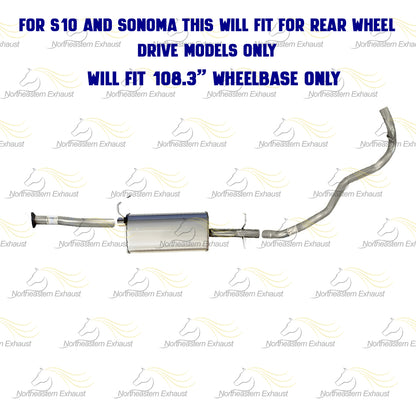 Exhaust Intermediate Pipe, Muffler and Tail Pipe for 1996-1997 Chevrolet S10, GMC Sonoma and Isuzu Hombre 2.2L