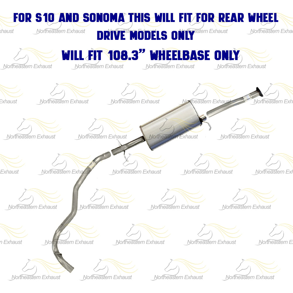 Exhaust Intermediate Pipe, Muffler and Tail Pipe for 1996-1997 Chevrolet S10, GMC Sonoma and Isuzu Hombre 2.2L