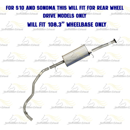 Exhaust Intermediate Pipe, Muffler and Tail Pipe for 1996-1997 Chevrolet S10, GMC Sonoma and Isuzu Hombre 2.2L